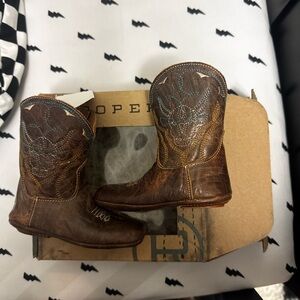 Roper Brown Kids Boots with Blue Stitching